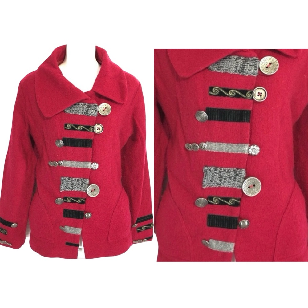 Carson Boiled Wool Red Art to Wear Major Military Button Coat Jacket Size Medium